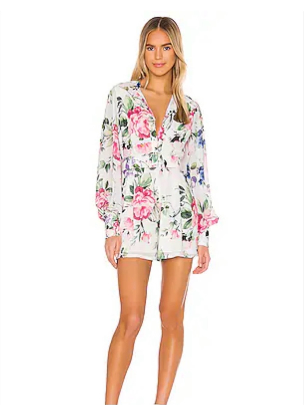 NWT Yumi Kim Cream Floral Long-Sleeve Belted Romper SZ: Small